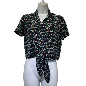 ambar bird button up collared crop top size S